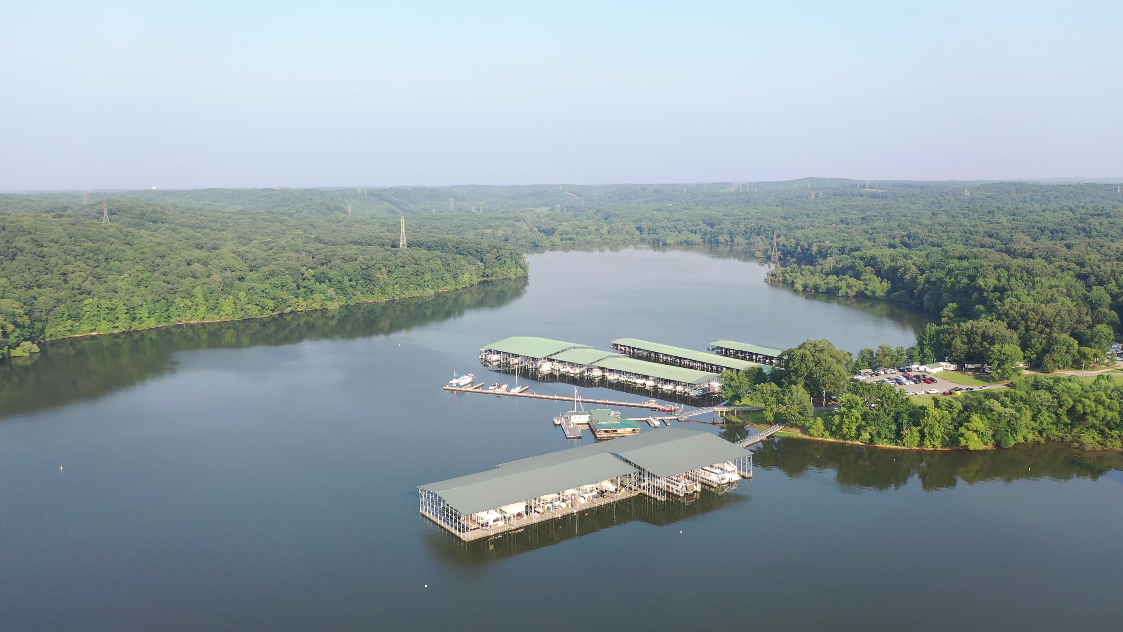 Overview shot of Kentucky lake boat slip.